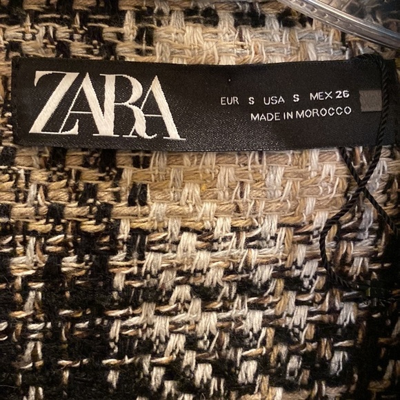 ZARA Tweed Shacket Shirt Jacket Taupe Black Plaid Size SMALL - Picture 1 of 8